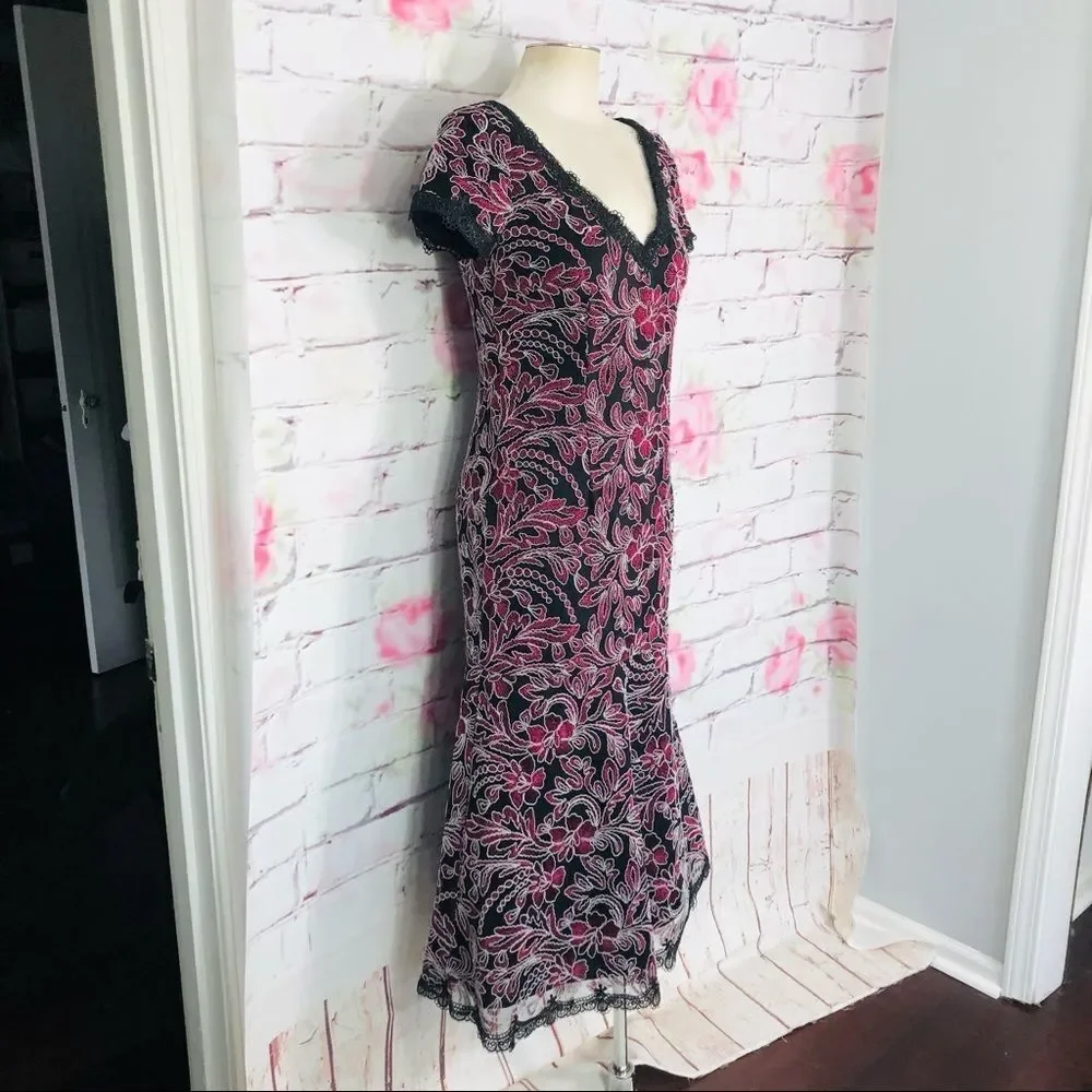 JS Collections Embroidered Mesh Gown Carbernet